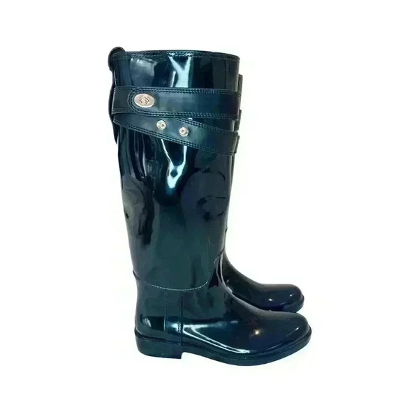 Coach Women's Glossy Black Knee High Rain Boots Waterproof Casual size 9. - Picture 4 of 6